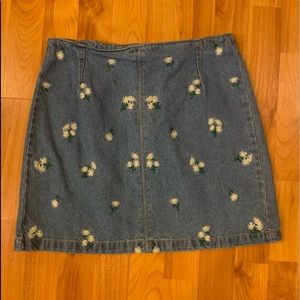 Flower Embroidered Jean Skirt